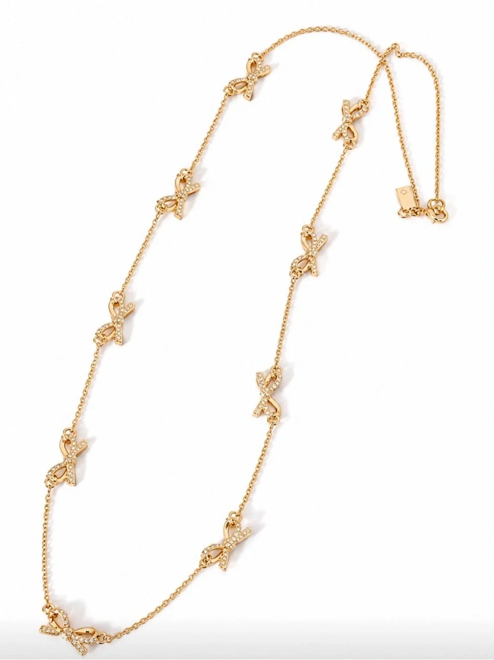kate spade Gold Bow Station Necklace with Crystal Accents